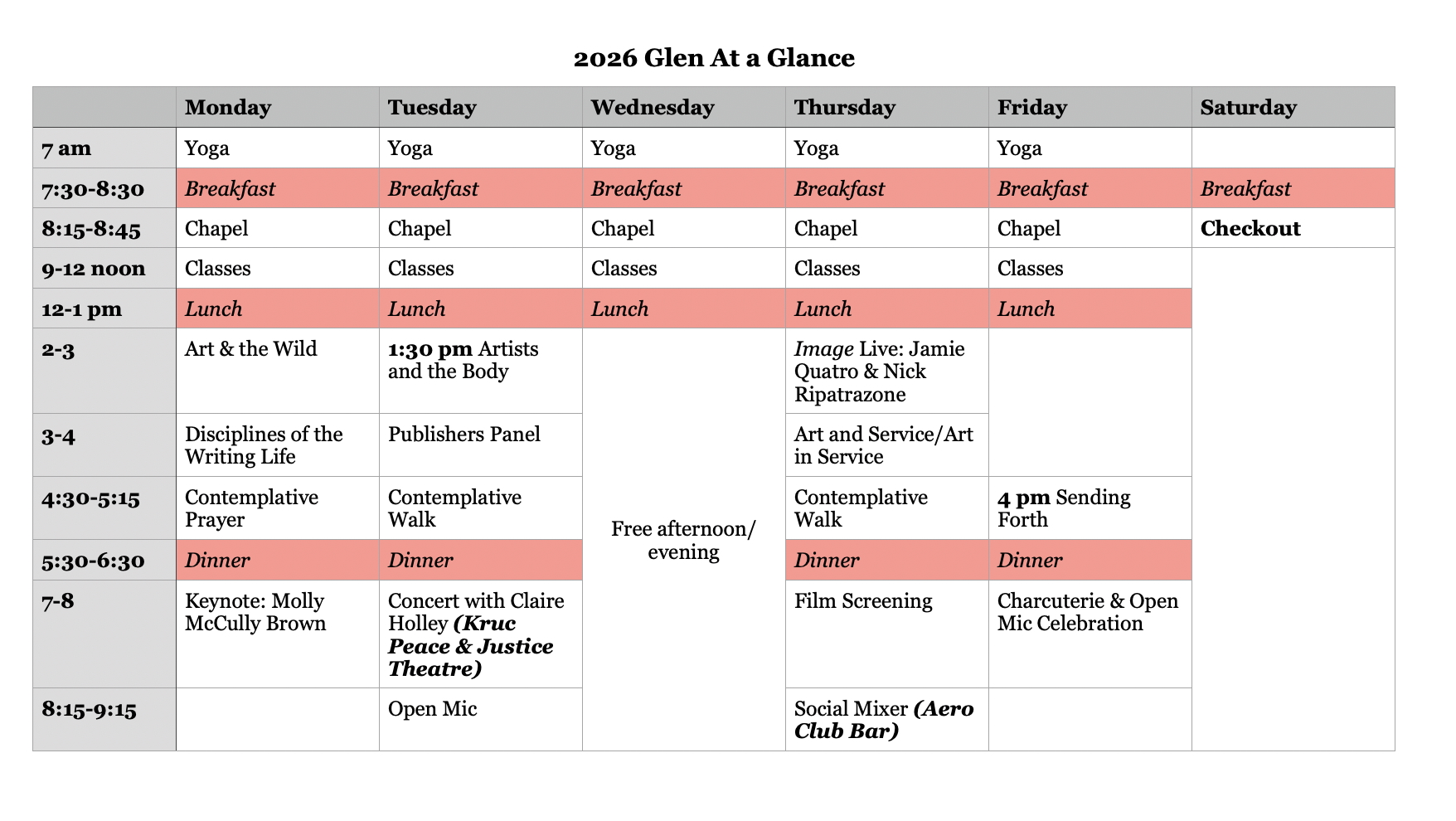 2026 Glen at a Glance