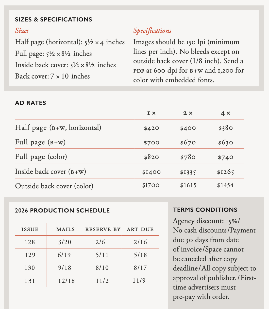 2026 ad sheet details