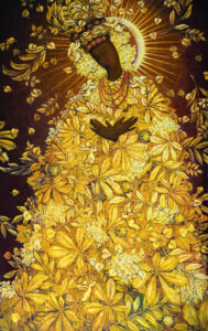 Celestial Mother enveloped in gold greenery